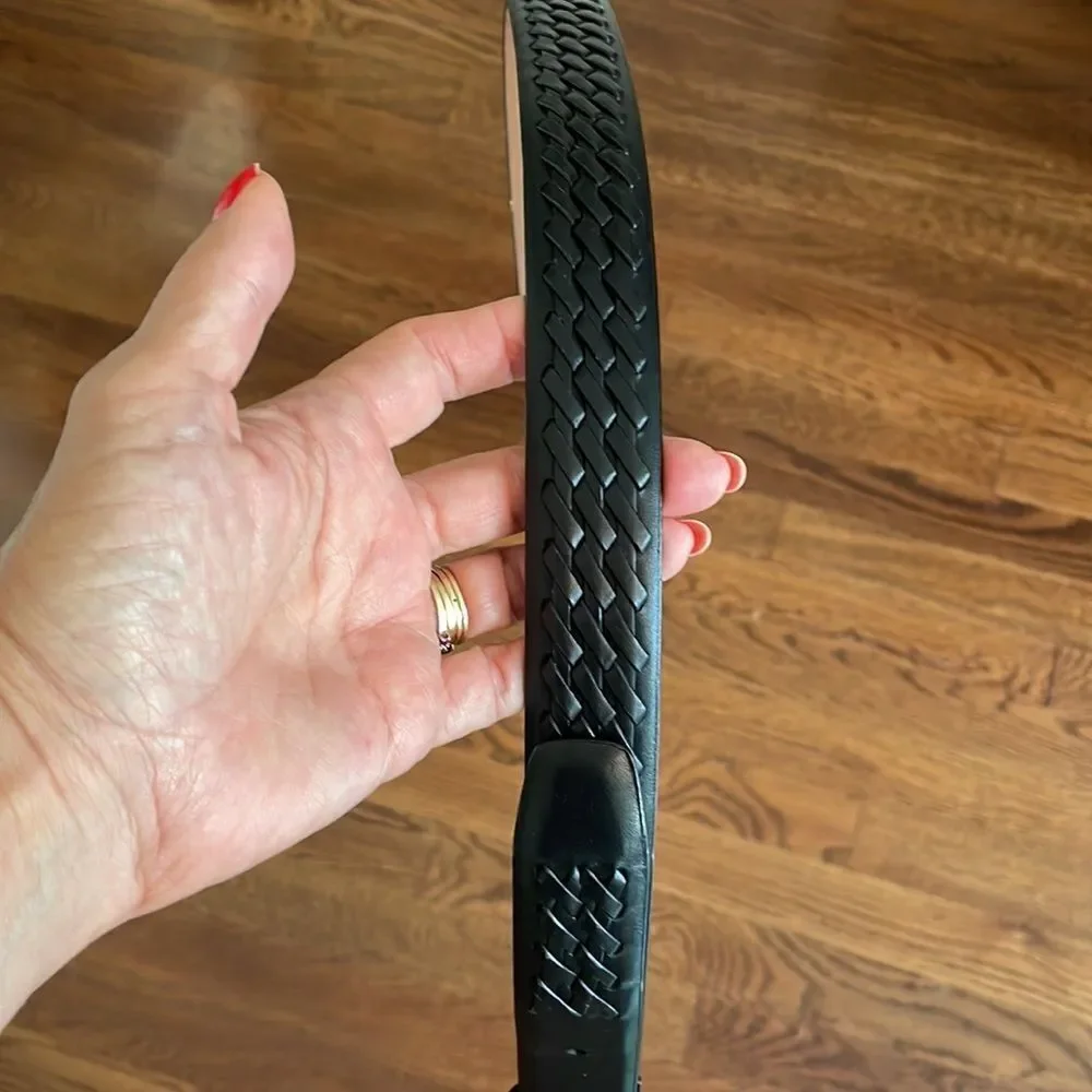 George black leather woven look belt‎